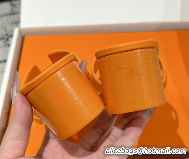 Hot Style Hermes Classic Oasis Heel Slides Sandal 4.5cm in Shiny Calfskin Orange 0606101