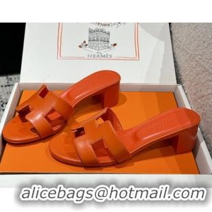 Sumptuous Hermes Classic Oasis Heel Slides Sandal 4.5cm in Shiny Calfskin Orange 0606104