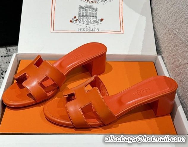Sumptuous Hermes Classic Oasis Heel Slides Sandal 4.5cm in Shiny Calfskin Orange 0606104