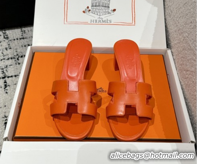 Sumptuous Hermes Classic Oasis Heel Slides Sandal 4.5cm in Shiny Calfskin Orange 0606104