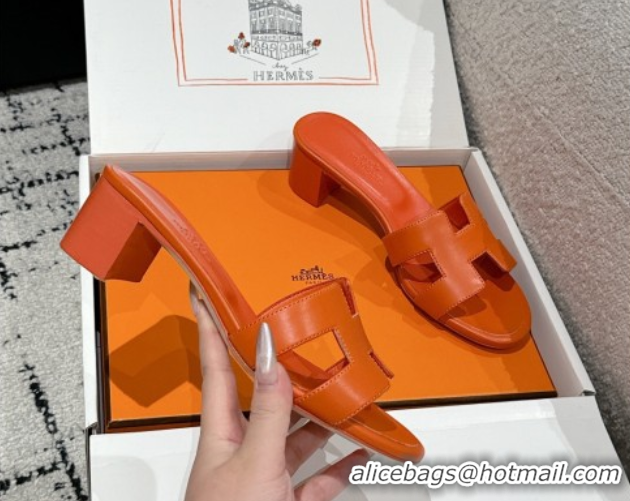 Sumptuous Hermes Classic Oasis Heel Slides Sandal 4.5cm in Shiny Calfskin Orange 0606104