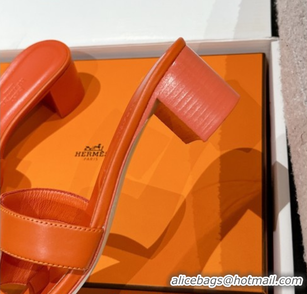 Sumptuous Hermes Classic Oasis Heel Slides Sandal 4.5cm in Shiny Calfskin Orange 0606104