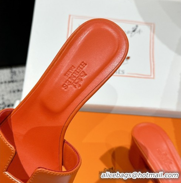 Sumptuous Hermes Classic Oasis Heel Slides Sandal 4.5cm in Shiny Calfskin Orange 0606104