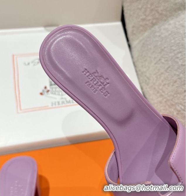 Big Discount Hermes Classic Oasis Heel Slides Sandal 4.5cm in Shiny Calfskin Purple 0606106