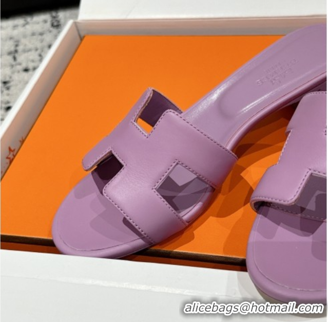 Big Discount Hermes Classic Oasis Heel Slides Sandal 4.5cm in Shiny Calfskin Purple 0606106