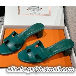 Stylish Hermes Classic Oasis Heel Slides Sandal 4.5cm in Shiny Calfskin Green 0606107