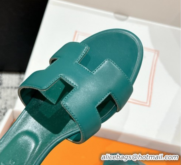 Stylish Hermes Classic Oasis Heel Slides Sandal 4.5cm in Shiny Calfskin Green 0606107