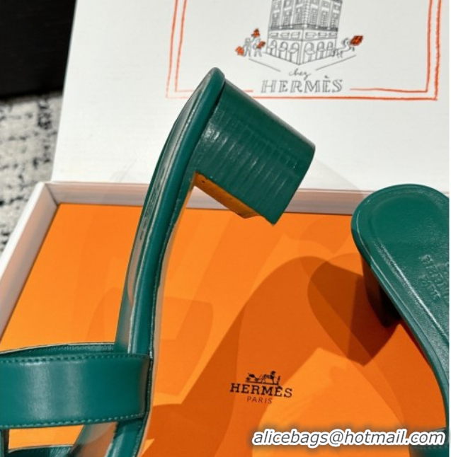 Stylish Hermes Classic Oasis Heel Slides Sandal 4.5cm in Shiny Calfskin Green 0606107