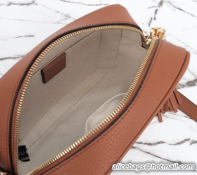 Top Design Gucci Soho Small Leather Interlocking G Tassel Disco Camera Bag 308364 Brown 2024