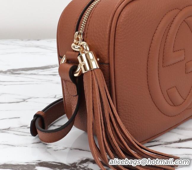 Top Design Gucci Soho Small Leather Interlocking G Tassel Disco Camera Bag 308364 Brown 2024
