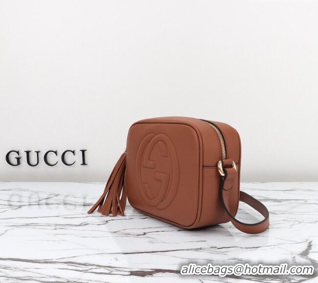 Top Design Gucci Soho Small Leather Interlocking G Tassel Disco Camera Bag 308364 Brown 2024