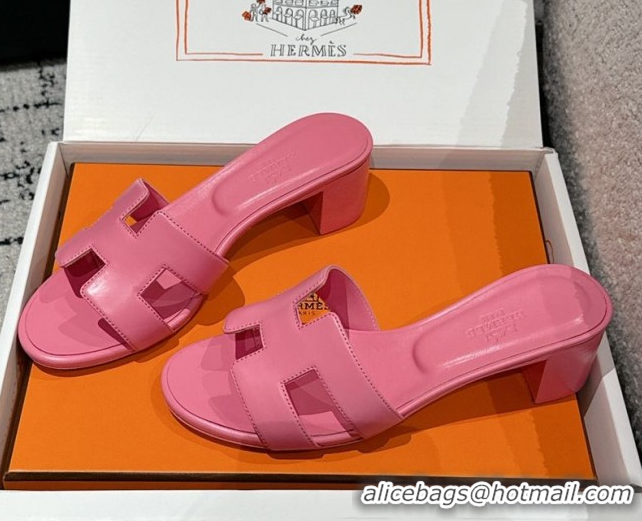 Perfect Hermes Classic Oasis Heel Slides Sandal 4.5cm in Shiny Calfskin Pink 0606108