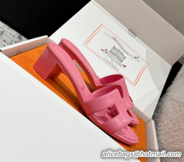 Perfect Hermes Classic Oasis Heel Slides Sandal 4.5cm in Shiny Calfskin Pink 0606108