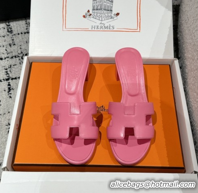 Perfect Hermes Classic Oasis Heel Slides Sandal 4.5cm in Shiny Calfskin Pink 0606108
