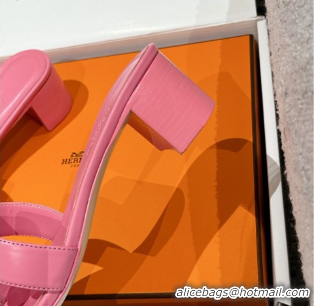 Perfect Hermes Classic Oasis Heel Slides Sandal 4.5cm in Shiny Calfskin Pink 0606108