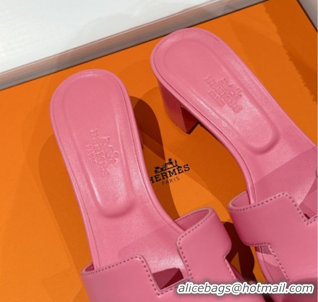 Perfect Hermes Classic Oasis Heel Slides Sandal 4.5cm in Shiny Calfskin Pink 0606108