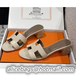 Cheap Price Hermes Classic Oasis Heel Slides Sandal 4.5cm in Shiny Calfskin Beige 0606109