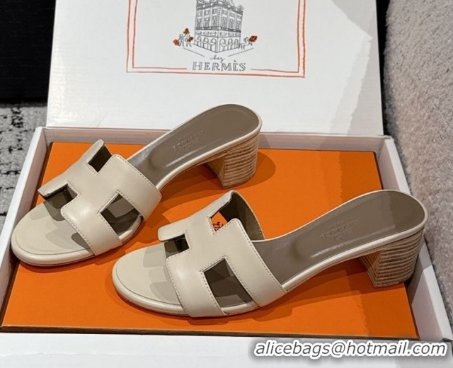 Cheap Price Hermes Classic Oasis Heel Slides Sandal 4.5cm in Shiny Calfskin Beige 0606109
