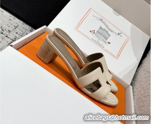 Cheap Price Hermes Classic Oasis Heel Slides Sandal 4.5cm in Shiny Calfskin Beige 0606109