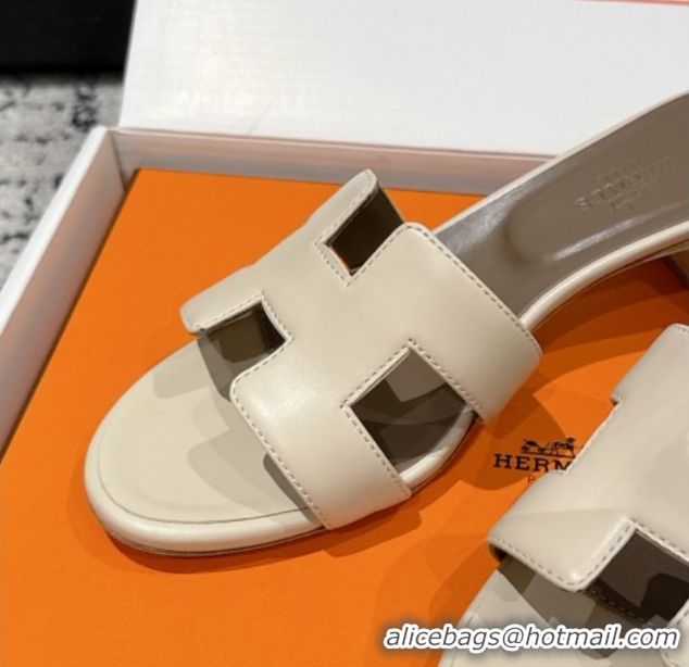 Cheap Price Hermes Classic Oasis Heel Slides Sandal 4.5cm in Shiny Calfskin Beige 0606109