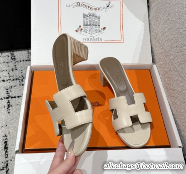 Cheap Price Hermes Classic Oasis Heel Slides Sandal 4.5cm in Shiny Calfskin Beige 0606109