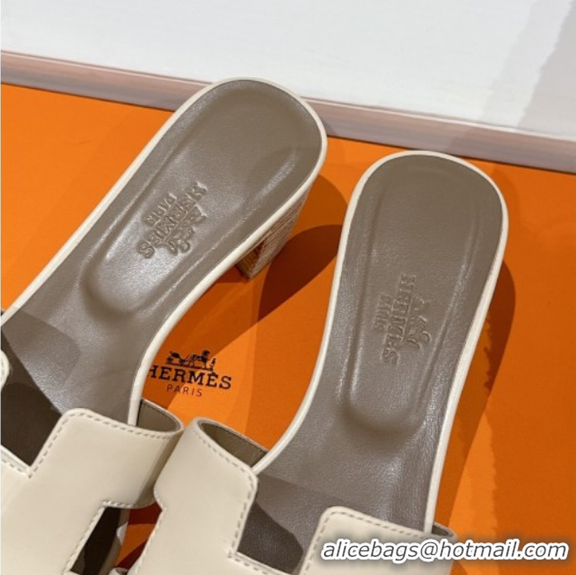 Cheap Price Hermes Classic Oasis Heel Slides Sandal 4.5cm in Shiny Calfskin Beige 0606109