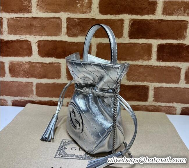 Spot Bulk Gucci Blondie Leather Mini Bucket Bag 760313 Silver 2024
