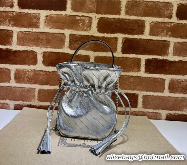 Spot Bulk Gucci Blondie Leather Mini Bucket Bag 760313 Silver 2024