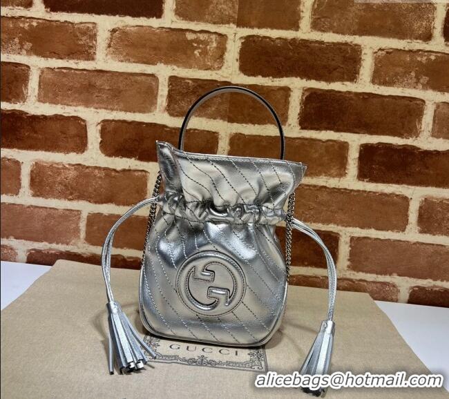 Spot Bulk Gucci Blondie Leather Mini Bucket Bag 760313 Silver 2024