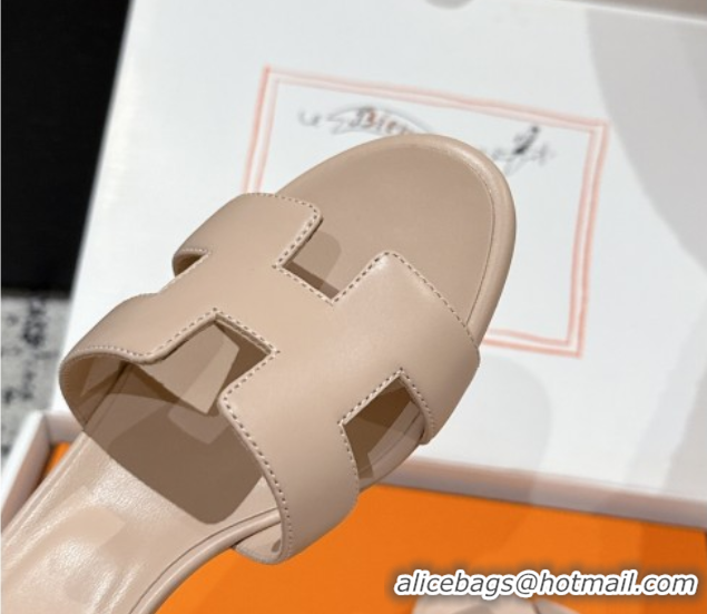 Duplicate Hermes Classic Oasis Heel Slides Sandal 4.5cm in Shiny Calfskin Beige 0606110