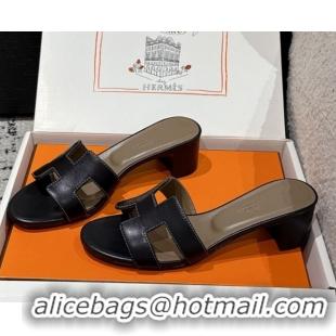 Most Popular Hermes Classic Oasis Heel Slides Sandal 4.5cm in Shiny Calfskin Black 0606111