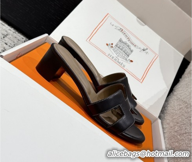 Most Popular Hermes Classic Oasis Heel Slides Sandal 4.5cm in Shiny Calfskin Black 0606111