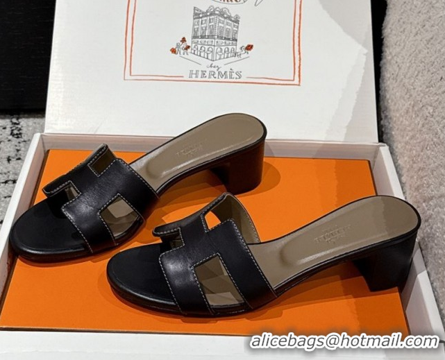 Most Popular Hermes Classic Oasis Heel Slides Sandal 4.5cm in Shiny Calfskin Black 0606111