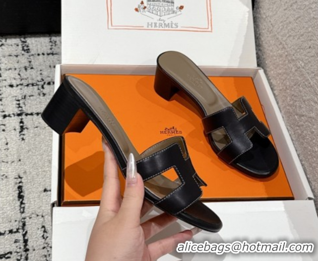 Most Popular Hermes Classic Oasis Heel Slides Sandal 4.5cm in Shiny Calfskin Black 0606111