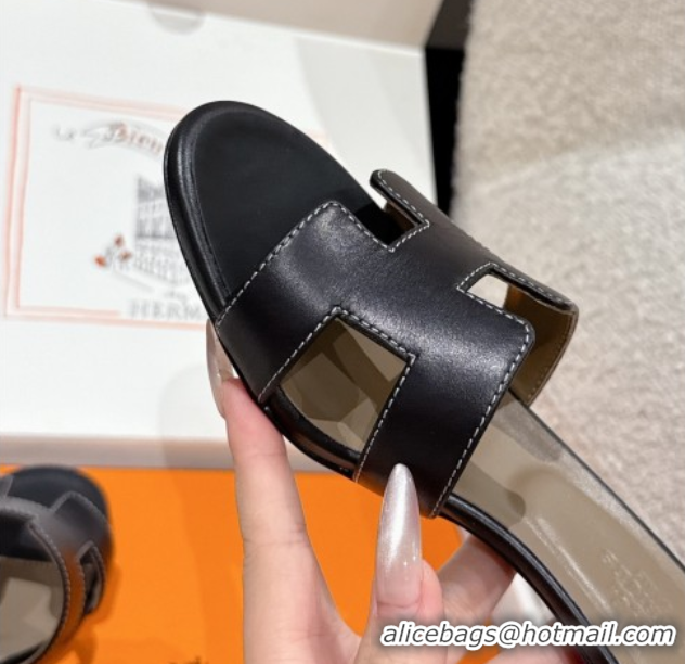 Most Popular Hermes Classic Oasis Heel Slides Sandal 4.5cm in Shiny Calfskin Black 0606111