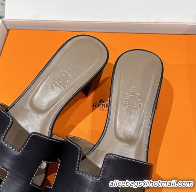 Most Popular Hermes Classic Oasis Heel Slides Sandal 4.5cm in Shiny Calfskin Black 0606111