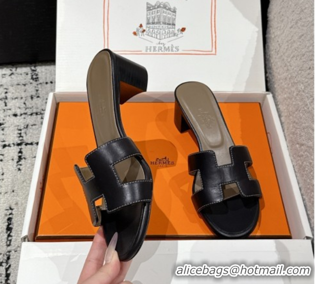 Most Popular Hermes Classic Oasis Heel Slides Sandal 4.5cm in Shiny Calfskin Black 0606111