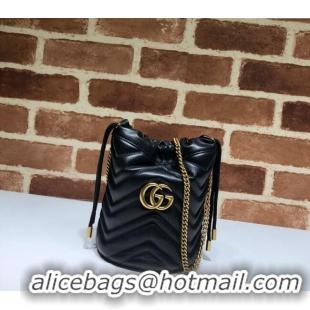 Luxurious Gucci GG Marmont Matelassé Mini Bucket Bag 575163 Black 2024
