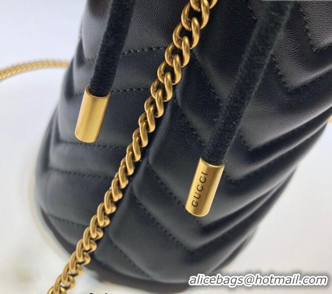 Luxurious Gucci GG Marmont Matelassé Mini Bucket Bag 575163 Black 2024