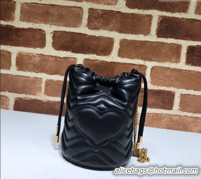 Luxurious Gucci GG Marmont Matelassé Mini Bucket Bag 575163 Black 2024