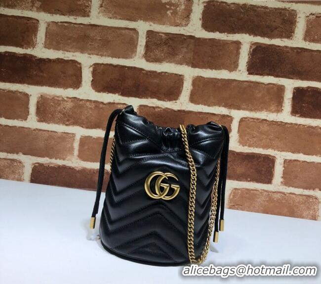 Luxurious Gucci GG Marmont Matelassé Mini Bucket Bag 575163 Black 2024