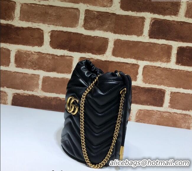 Luxurious Gucci GG Marmont Matelassé Mini Bucket Bag 575163 Black 2024
