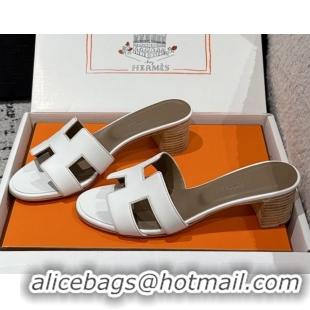 Luxury Hermes Classic Oasis Heel Slides Sandal 4.5cm in Shiny Calfskin White 0606112