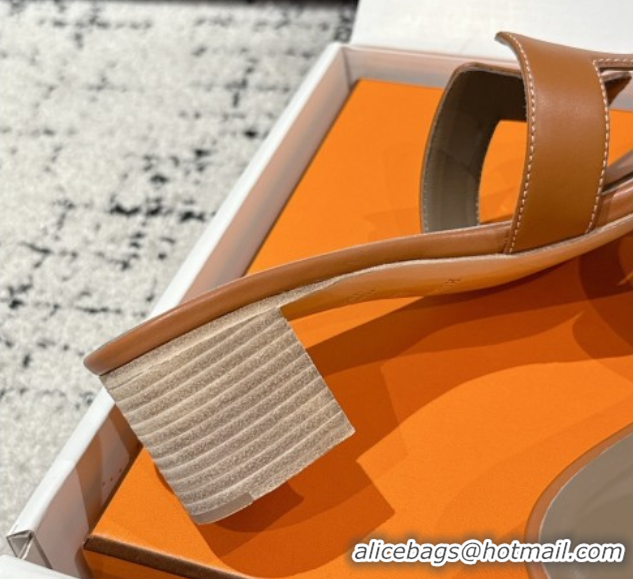 Unique Style Hermes Classic Oasis Heel Slides Sandal 4.5cm in Shiny Calfskin Brown 0606113