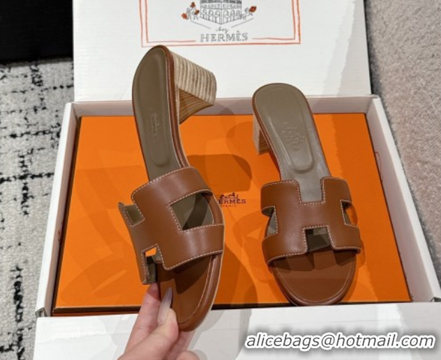 Good Quality Hermes Classic Oasis Heel Slides Sandal 4.5cm in Shiny Calfskin Dark Brown 0606114