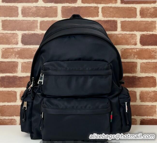 Best Grade Gucci Mens Nylon Large Backpack Bag with Gucci Logo 800182 Black 2024