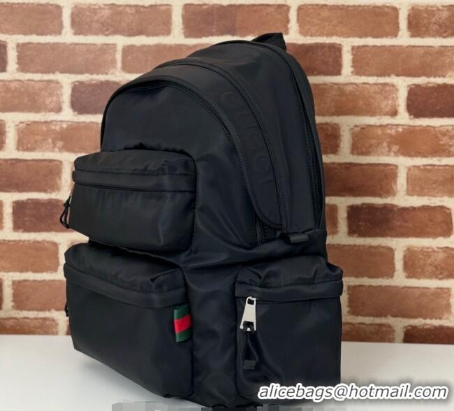 Best Grade Gucci Mens Nylon Large Backpack Bag with Gucci Logo 800182 Black 2024