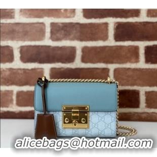 Inexpensive Gucci Padlock Small GG Canvas and Leather Shoulder Bag 409487 Dusty Blue 2024