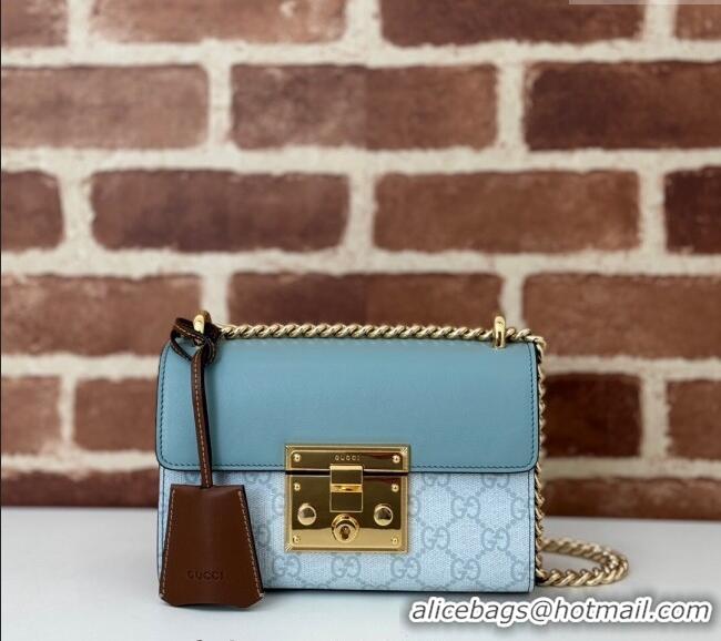 Inexpensive Gucci Padlock Small GG Canvas and Leather Shoulder Bag 409487 Dusty Blue 2024