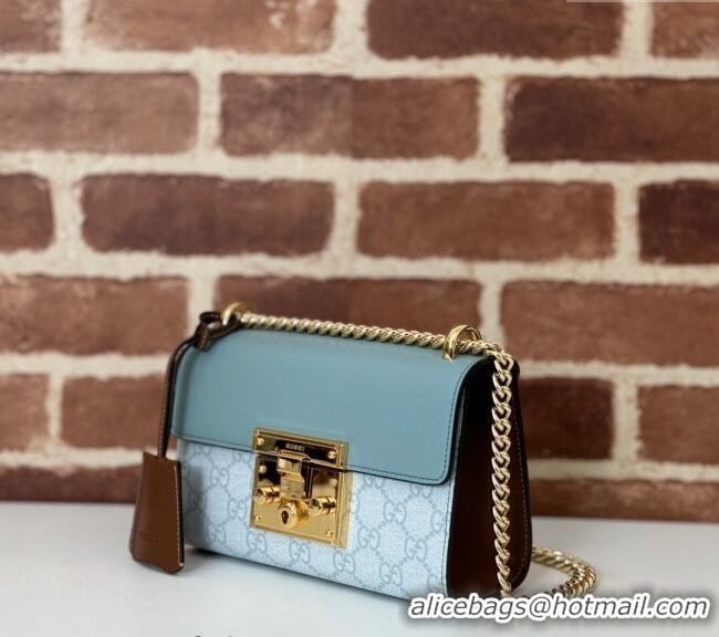 Inexpensive Gucci Padlock Small GG Canvas and Leather Shoulder Bag 409487 Dusty Blue 2024